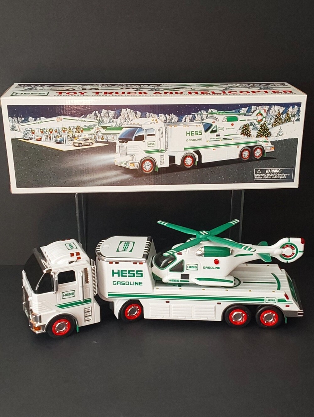 HESS White & Green Toy Truck with Helicopter Playset